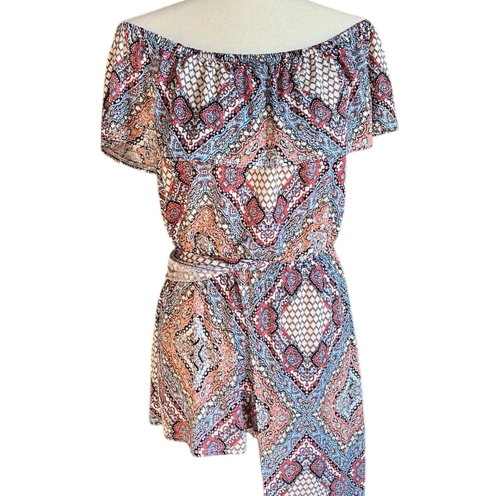 No Comment Geometric Maxi Romper With Ruffle Neckline - Picture 9 of 12